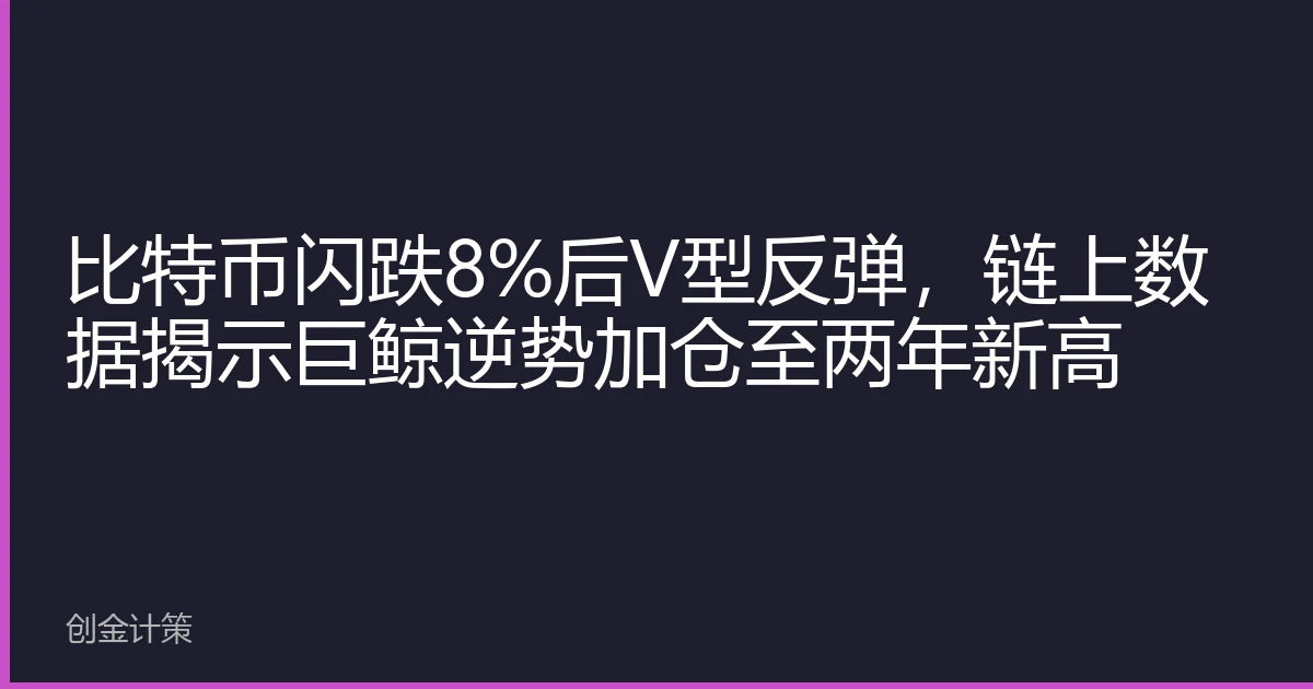 比特币闪跌8%后V型反弹，链上数据揭示巨鲸逆势加仓至两年新高